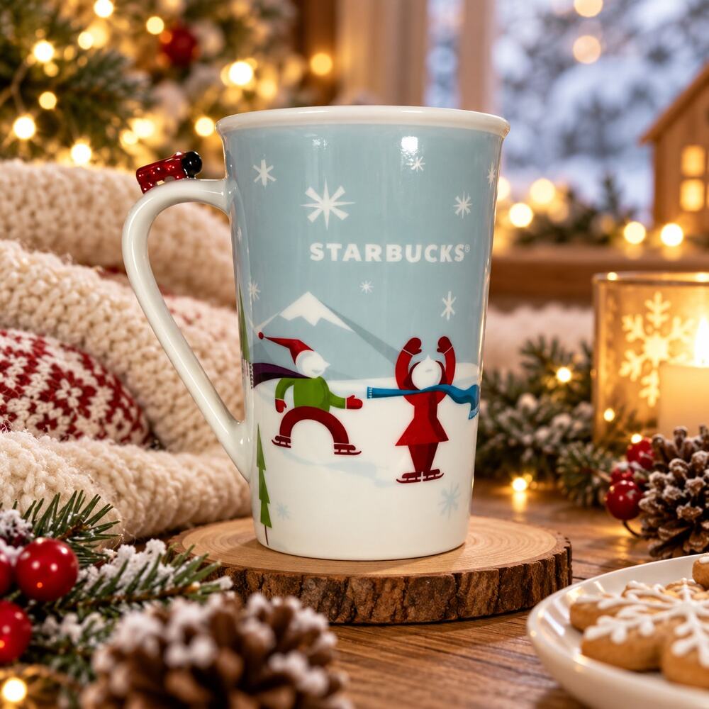Starbucks 2011 Holiday Winter Mug 8 oz Red Airplane Handle
